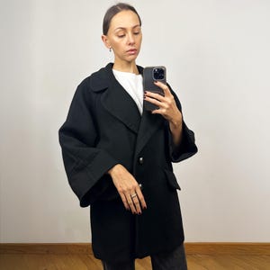 Vintage Black Crop Coat, Wool Black Jacket
