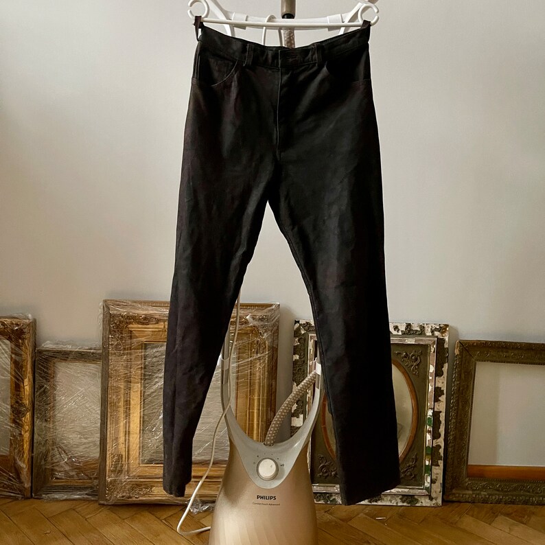 Pantalones vintage de cuero marrón oscuro, pantalones de cintura alta, pantalones de cuero de ante para mujer imagen 8