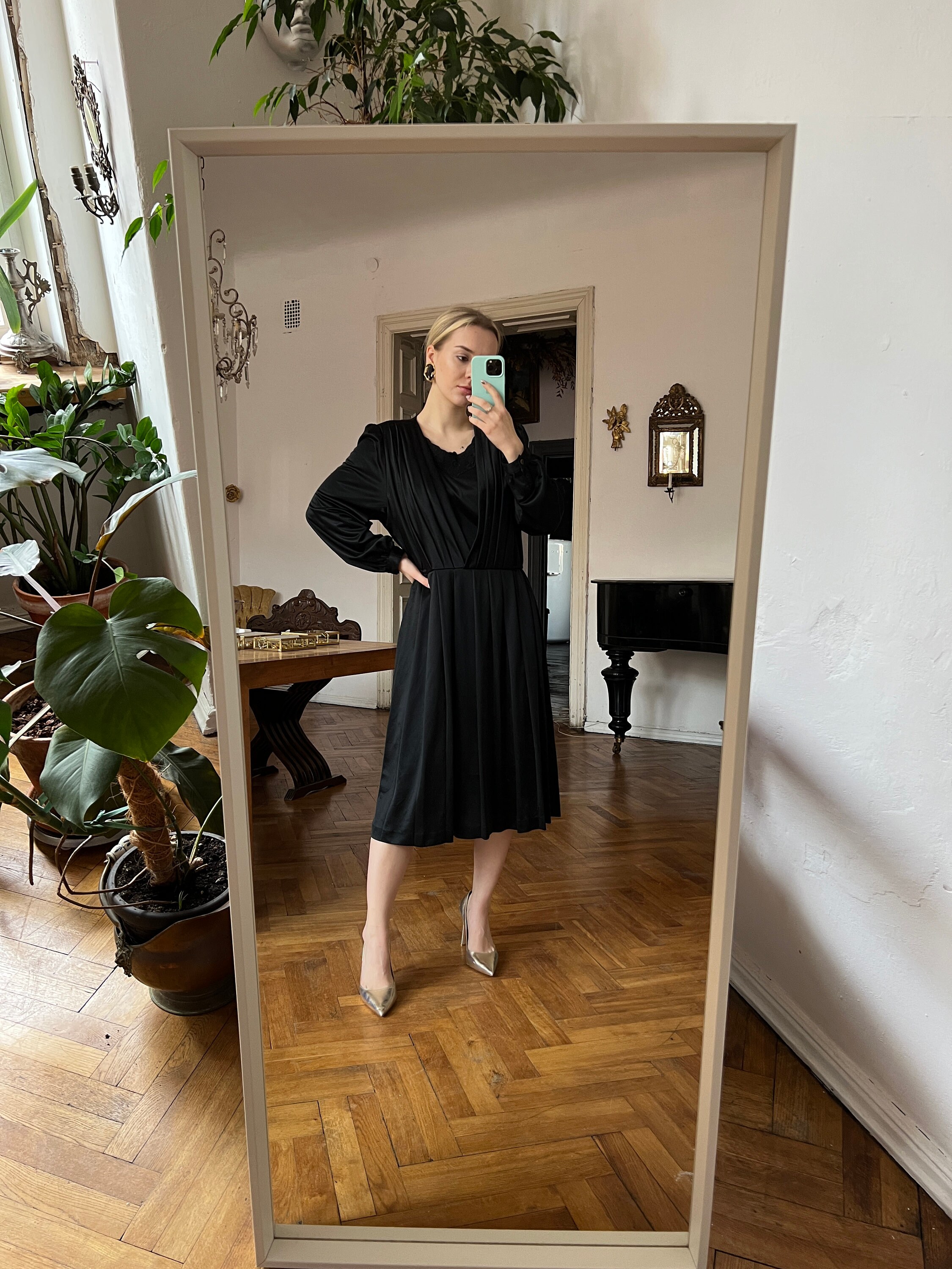 Vintage Black Pleated Dress Embroidered Long Sleeve - Etsy