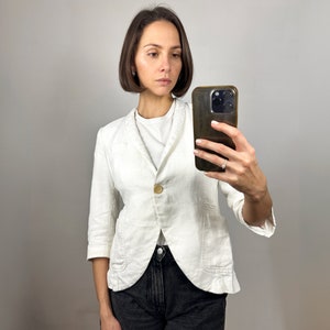 Vintage White Linen Elegant Blazer, Summer Women&#39;s Jacket