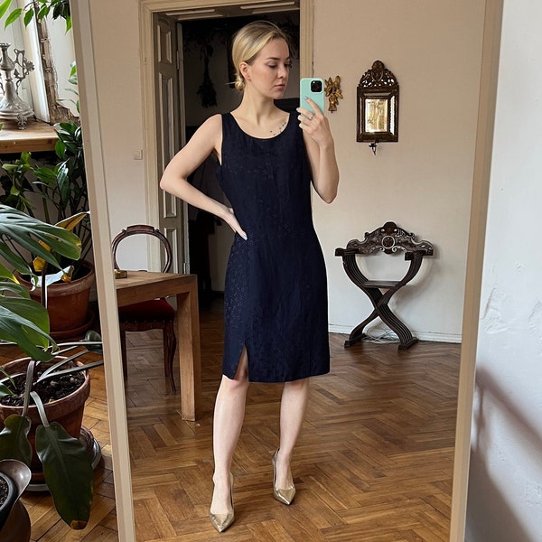 Vintage Navy Blue Sleeveless Midi Dress