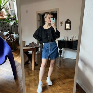 コントラストステッチ入りヴィンテージダークデニムAラインミニ