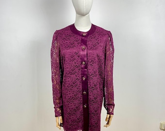 Blusa roxa vintage com renda, blusa de renda com botões