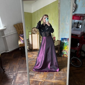 Vintage Purple Silky Maxi Skirt, A-Line Taffeta Long Skirt