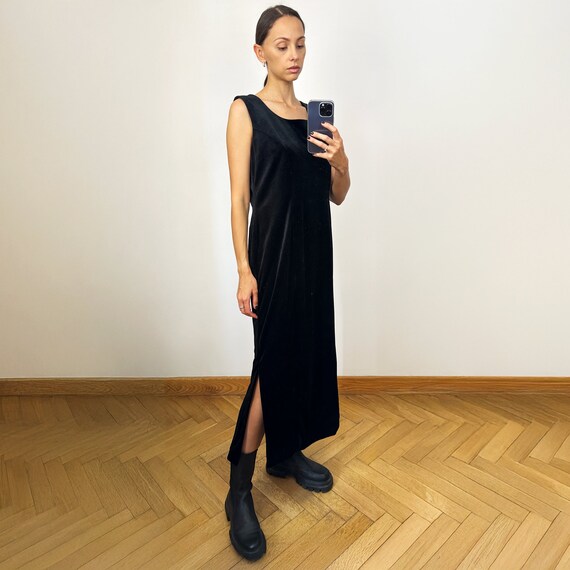 Vintage Black Velvet Long Dress,Sleeveless Velour Maxi Dress Vintage Black Velvet Long Dress,Sleeveless Velour Maxi Dress