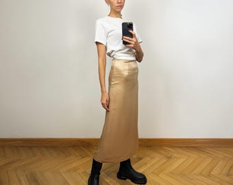 Vintage Beige High Waist Silky Long Skirt, Satin Maxi Skirt - Etsy