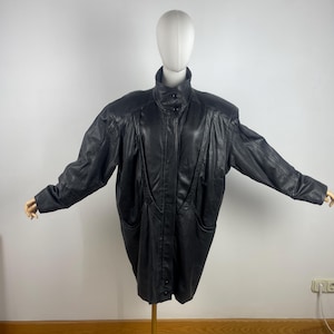 Vintage 80s Black Leather Long Jacket