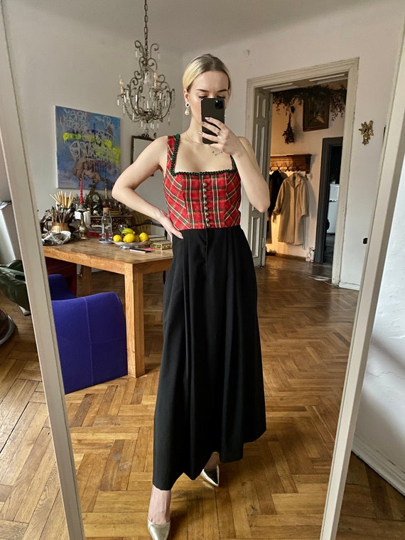 Vintage Austrian Apron Dress , Plaid Sleeveless  … - image 2