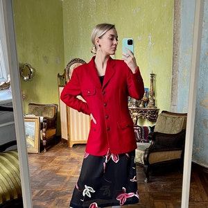 Blazer vintage in lana rossa, giacca da donna