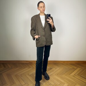 Blazer en laine beige vintage pour homme, Blazer oversize en laine à carreaux pour femme image 4