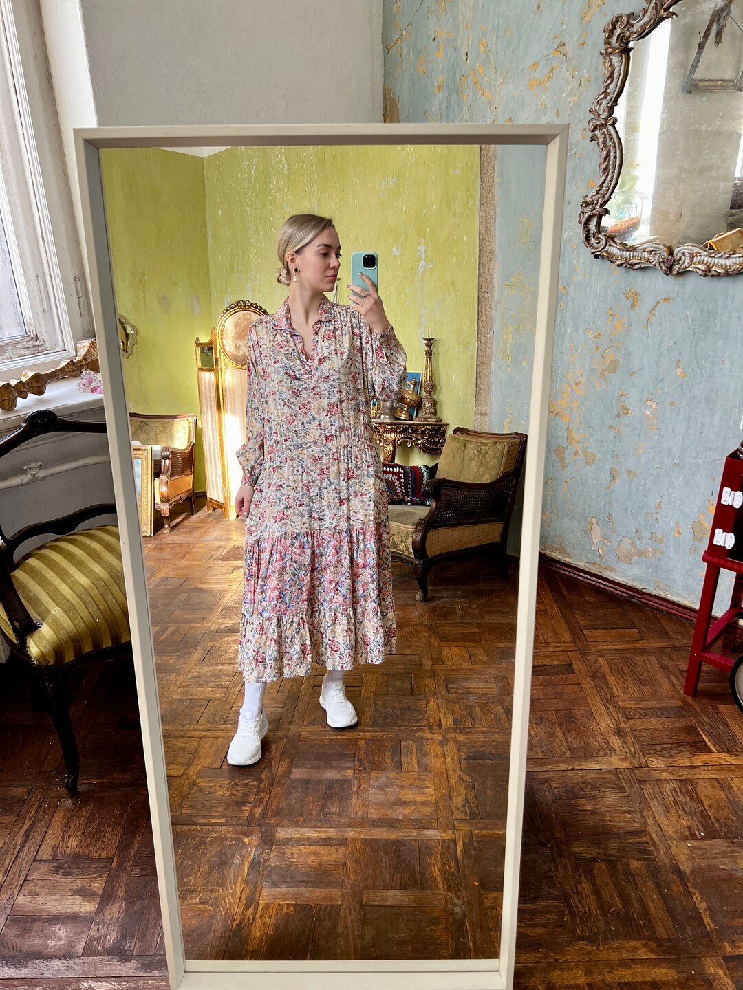 Vintage Floral Long Sleeve Midi Dress, Floral Long Summer Dress - Etsy