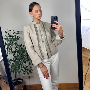 Vintage MARELLA Beige Linen Elegant Blazer,  Designer Summer Women&#39;s Jacket