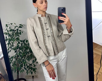 Vintage MARELLA Beige Linen Elegant Blazer,  Designer Summer Women's Jacket
