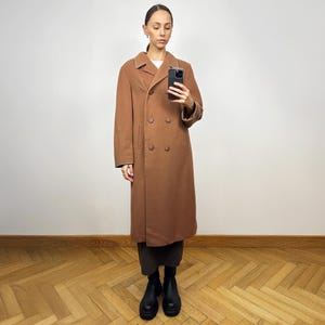 Vintage Beige Wool Coat, Beige Wool Midi Winter Coat