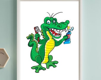 Cuadro de cocodrilo para pared – Decoración para habitación infantil, lámina para niños (descarga digital)
