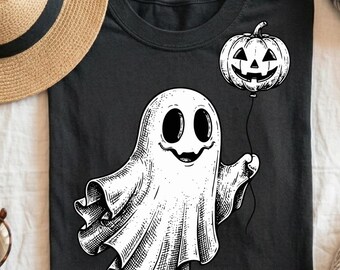 Ghost with Jack o Lantern Balloon Halloween Shirt Design (Digital Download)