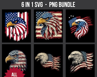 American Eagle PNG Bundle | Patriotic T-Shirt Sublimation Set | USA Flag SVG for Shirts & Mugs