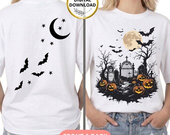 Haunted Victorian Mansion T-Shirt Design | Spooky Bats Halloween PNG | Gothic Fall Sublimation Graphic