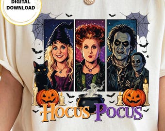 Glam Witch Trio T-Shirt Design | Spooky Halloween Sublimation PNG | Trendy Witch Hat Graphic