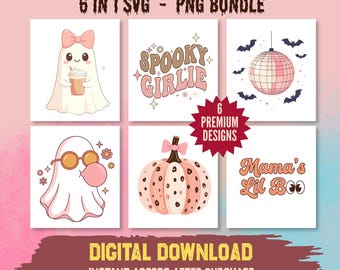 Pastel Pink Halloween Ghost PNG SVG Bundle | Coquette Spooky Girlie Designs (Digital Download)