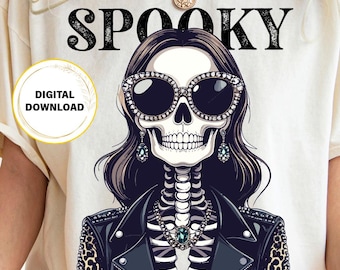 Glam Skeleton Girl T-Shirt Design | Spooky Halloween Sublimation PNG | Girly Graphic for Shirts & Mugs