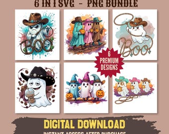 Western Cowboy Ghost Halloween PNG Bundle, Retro Spooky Season SVG (Digital Download)