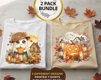 Ghost Pumpkin T-Shirt Design Bundle | Cozy Fall Halloween PNG (Digital Download)
