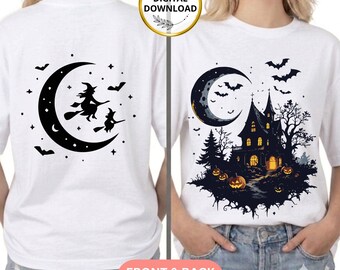 Haunted Mansion Witch T-Shirt Design | Spooky Halloween Sublimation PNG | Gothic Ghost House Graphic