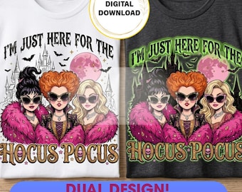Glam Hocus Pocus Witch T-Shirt Design | Spooky Season Sublimation PNG | Trendy Halloween Graphic for Girls