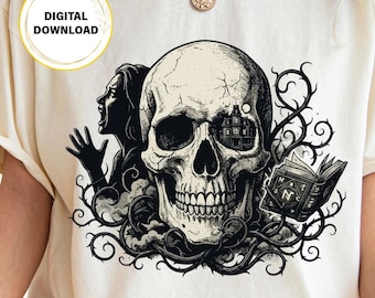 Vintage Skull PNG, Retro Gothic Horror Sublimation Design (Digital Download)