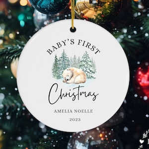 Personalized Baby&#39;s First Christmas Ornament – Sleeping Polar Bear Cub