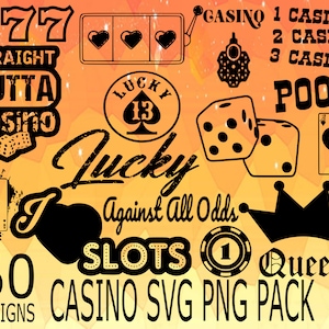 Casino SVG PNG Design bundle cricuit design pack cricuit casino svg png, blackjack fan svg png, roulette svg png, poker svg png, slots svg