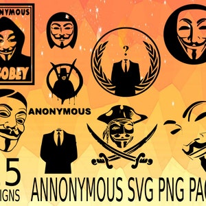 Anonyme SVG PNG Design Bundle Cricut Design Pack Hacker Unternehmen, Vandetta Filmmaske, anonyme Maske, Maske Annon Group