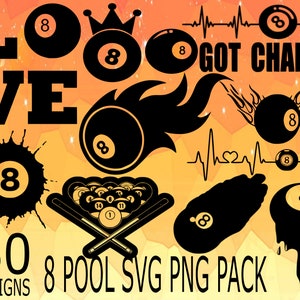 8 Pool SVG PNG Design bundle billiard designs, bundle 8 pool, snooker king svg png, billiards, pool play, chalk and play, billiard svg
