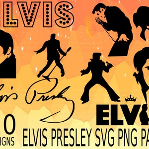 Paquete de diseño de pegatinas de homenaje a Elvis Presley SVG PNG, diseño de cricut, rey del pop, rey del rock de Las Vegas, vector svg png de Elvis Presley