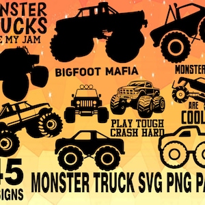 Monster Truck SVG PNG Design bundle cricuit design pack big jeaps svg, monster trucker, grandi camion, grandi ruote, monster truck fan svg muscolo