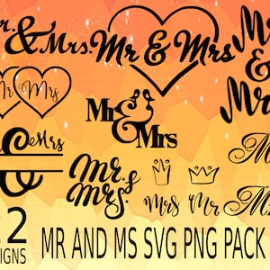 Pacote Sr. e Sra. SVG PNG: Designs de decoração para bolo de casamento (download digital)