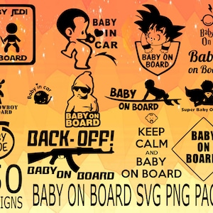 Pakiet projektów naklejek Baby On Board SVG PNG, projekty Cricuit, dziecko w samochodzie, dziecko w pojeździe, dziecko na samochodzie, deska dla dziecka, dziecko