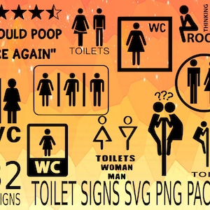 Pakiet projektów SVG PNG z symbolami toaletowymi, wc, clipart wektorowy cricuit toaletowy, clipart wektorowy znak toaletowy dla kobiet i mężczyzn, znak toaletowy, clipart wektorowy znak WC