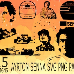 Hommage à Ayrton Senna F1 Driver SVG PNG Design bundle cricuit design pack cricuit pochoirs vecteur, pilote de course, voiture de course, formule 1 svg