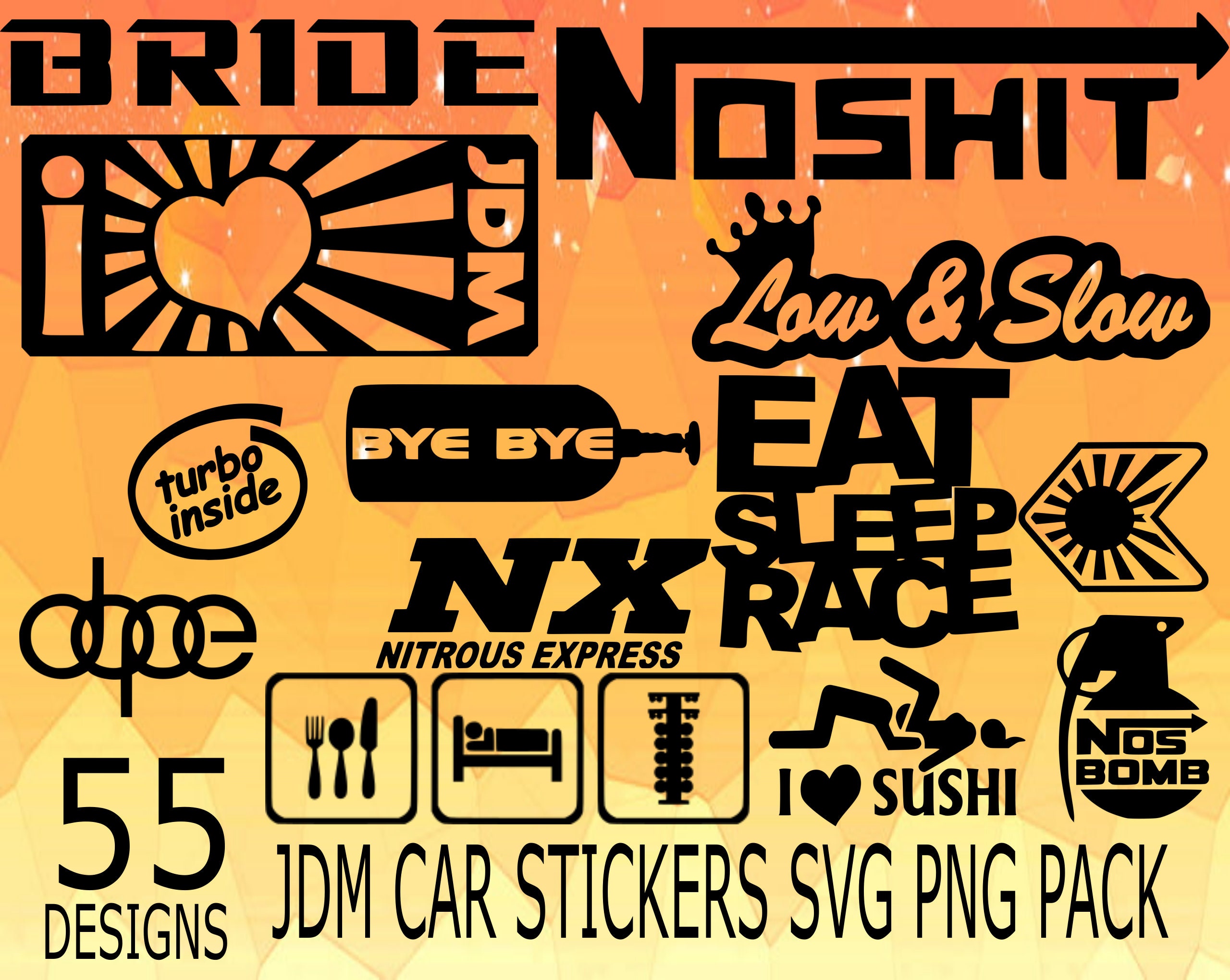 JDM Decals Japan Racing Car Stickers - 38Pcs for Bike Helmet Truck