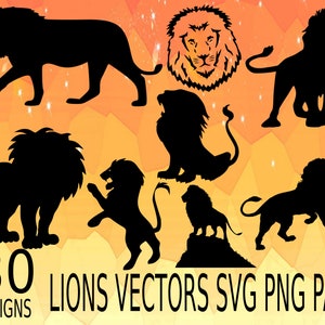 Paquetes de diseños SVG PNG de león, íconos de leones svg, tributo de león, vector de león svg, león rugiendo svg png, clipart de león, archivo de corte de león blanco y negro