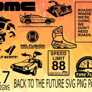 バック・トゥ・ザ・フューチャーからインスピレーションを得たデザイン SVG PNG デザイン バンドル カー ステッカー デザイン パック クリケット デザイン、グレート スコッティ SVG PNG デザイン バンドル