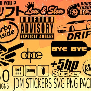 JDM Car Stickers Vector Pack SVG, PNG Vector pack vehicle low rider, best car stickers turbo sitcker Jdm car bumper sticker vector cut file