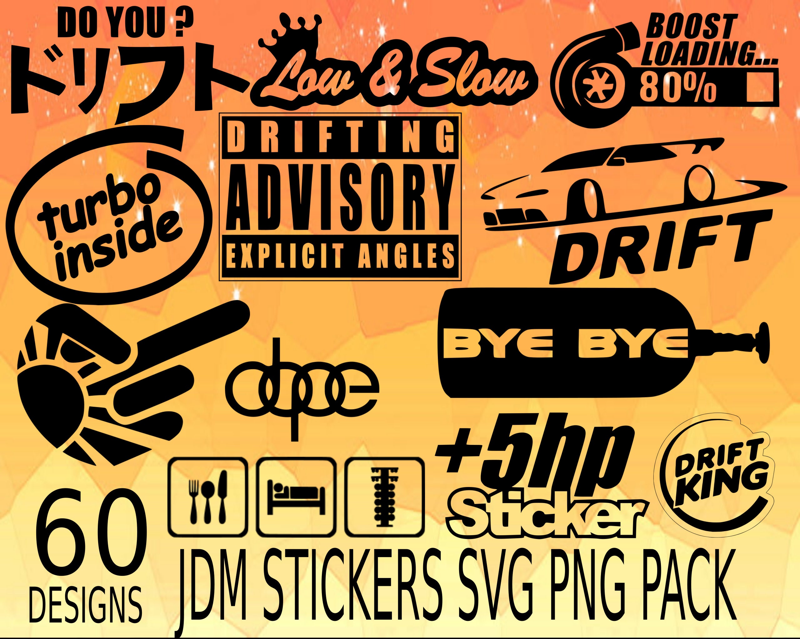JDM Car Stickers Vector Pack SVG, PNG Vector pack vehicle low rider, best  car stickers turbo sitcker Jdm car bumper sticker vector cut file
