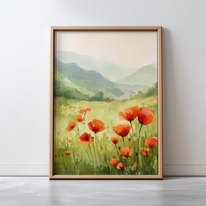 Summer Poppy Field Print: Landscape Wall Art (Digital Download, 24x36in Max Size )