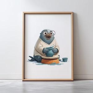 Walrus Potter Print | Cute Animal Wall Art | Nursery Decor | Walrus Poster | Digital Download | Kids Room Art