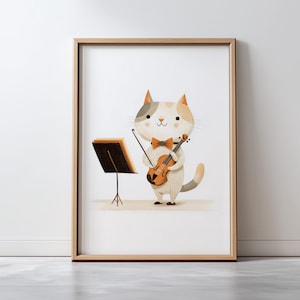 Cat Violinist Print | Cute Animal Wall Art | Nursery Decor | Cat Music Poster | Digital Download | Kids Room Art