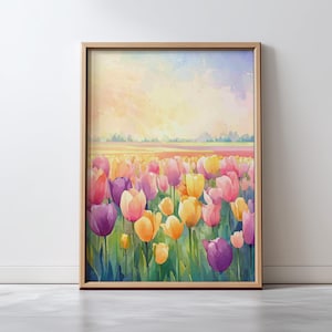 Tulip Field Sunrise Print: Spring Floral Wall Art (Digital Download)