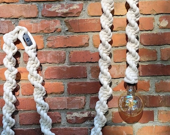 handmade macrame pendant light cord, bohemian home decor, rope light, hanging light, boho wall hanging 15ft